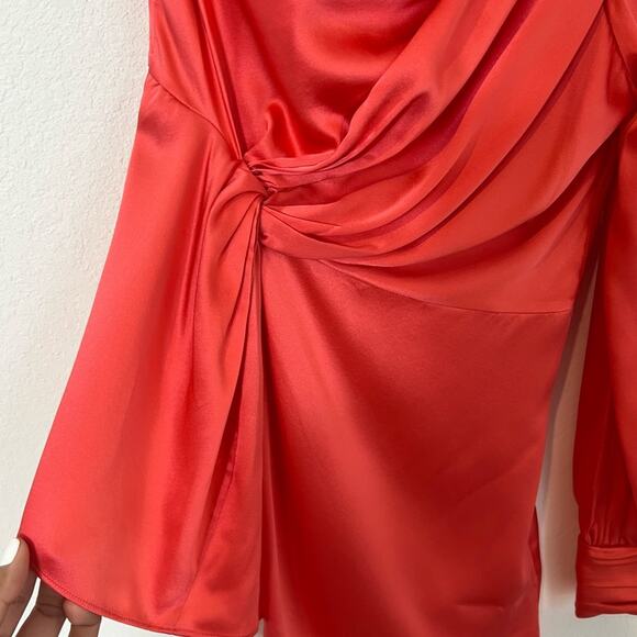 CINQ A SEPT STACE ONE SHOULDER SILK TOP IN NEON CORAL WOMEN SIZE SMALL BRAND NEW - Picture 5 of 10